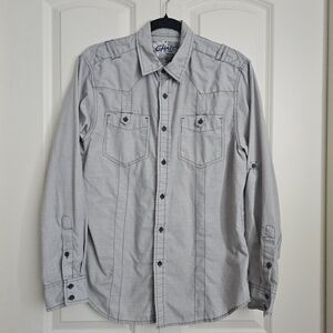 Fame JEANS Chals  Men's Grey Casual Button-Down Shirt SZ M Long Sleeve